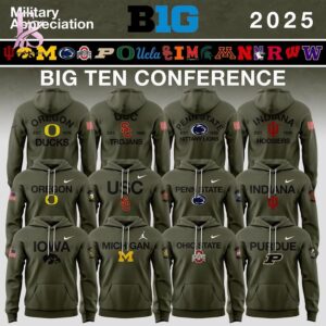 High-resolution image of the Custom Team Big Ten Conference Teams Military Appreciation Hoodie suitable for online product display.