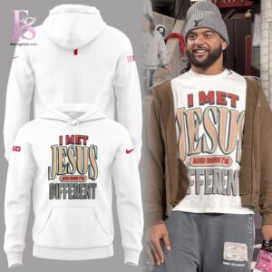 High-resolution image of the I MET JESUS AND NOW I M DIFFERENT Ohio State T Shirt suitable for online product display.