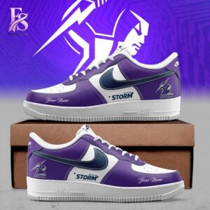 High-resolution image of the Melbourne Storm Custom Air Force Shoes suitable for online product display.