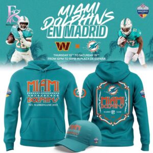 Miami Dolphins 2025 NFL Madrid Game Hoodie 1 jpg with a sleek design made for all-day comfort.