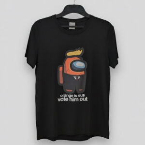 Orange Is Sus Vote Him Out Shirt photographed to showcase texture, printing accuracy, and build quality.