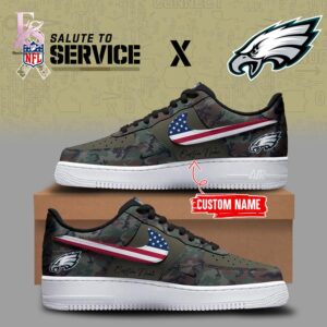 High-resolution image of the Philadelphia Eagles Salute to Service Air Force Shoes suitable for online product display.