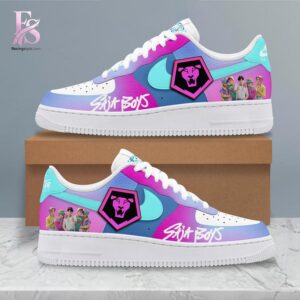 High-resolution image of the Saja Boy KPop Demon Hunters Air Force Sneaker suitable for online product display.