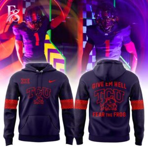 The TCU Give em Hell Fear the Frog Hoodie is designed to fit effortlessly into everyday style.