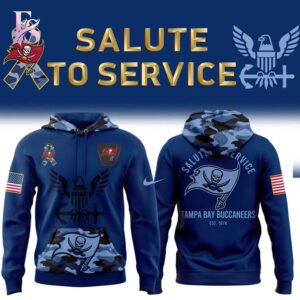 High-resolution image of the Tampa Bay Buccaneers NFL Salute to Service Navy Hoodie suitable for online product display.
