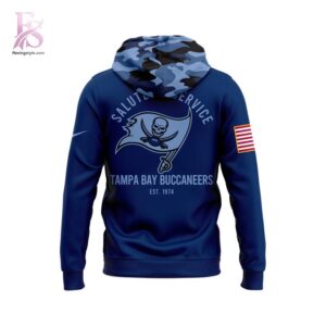 High-resolution image of the Tampa Bay Buccaneers NFL Salute to Service Navy Hoodie suitable for online product display.