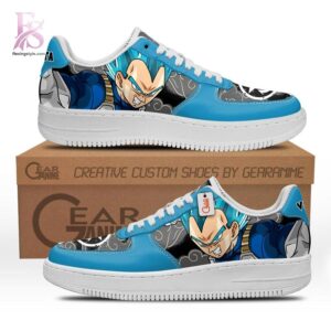 High-resolution image of the Vegeta Super Saiyan Blue Dragon Ball Air Force Shoes suitable for online product display.