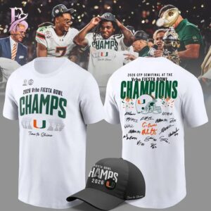 Easy to wear, the 2026 Signed Miami Hurricanes Football Playoff Fiesta Bowl Champions Locker Room T Shirt 1 fits everyday outfits.