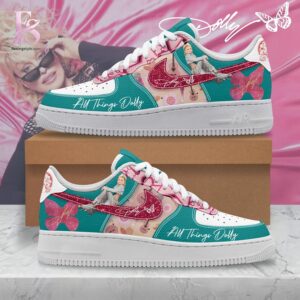 High-quality image focusing on the details of All Things Dolly Parton Air Force Shoes.