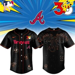 Comfortable and fashionable clothing item ideal for street style in Atlanta Braves Pokemon 30th Anniversary 2026 Baseball Jersey 1