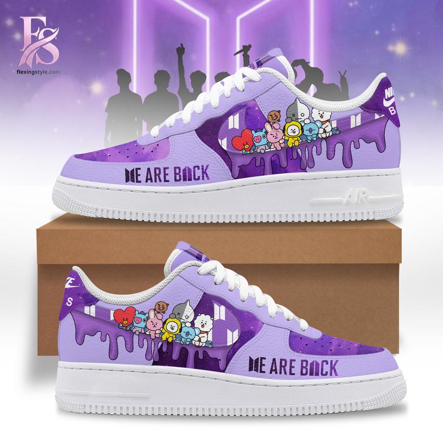 The BTS Plush Dolls We Are Back Air Force Shoes shown with a modern and casual look.