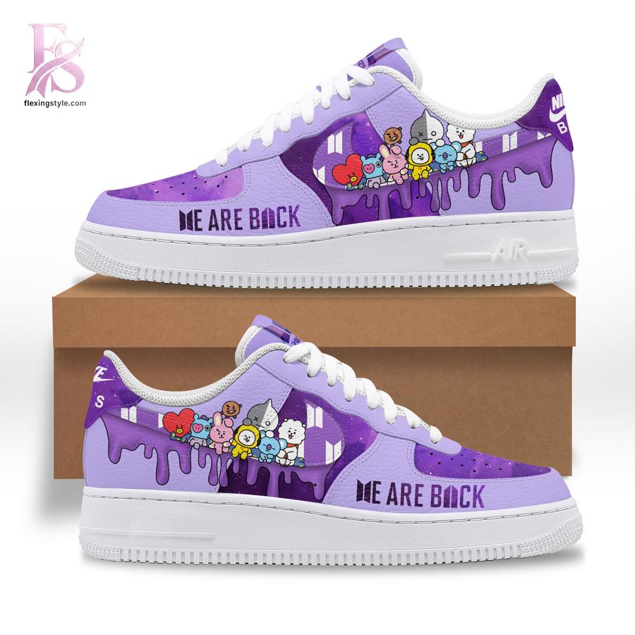 The BTS Plush Dolls We Are Back Air Force Shoes shown with a modern and casual look.