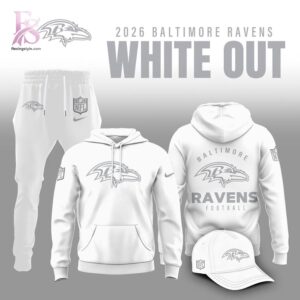Casual and fashionable outfit suitable for all seasons Baltimore Ravens 2026 Winter White Out Hoodie 1.