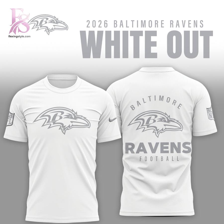 Casual and fashionable outfit suitable for all seasons Baltimore Ravens 2026 Winter White Out Hoodie 2.