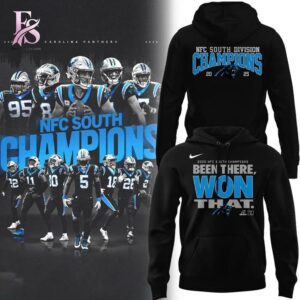 Fashion product showcasing a modern and stylish design suitable for everyday wear Carolina Panthers 2025 NFC South Champions Hoodie 1