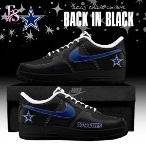 High-quality image focusing on the details of Choose Your Team NFL Back In Black 2025 Air Force Shoes 5.