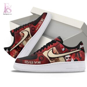 High-quality image focusing on the details of Daredevil Is Never Done Air Force Shoes.