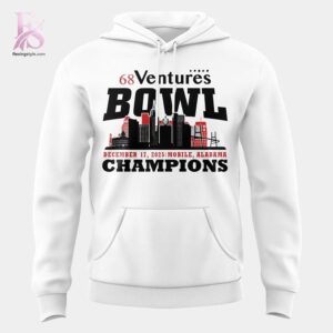 High-quality image focusing on the details of Delaware Blue Hens Football Ventures Bowl Bowl Champions Hoodie.