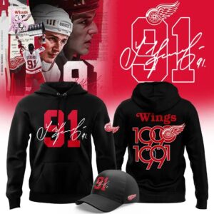 Visual preview of Detroit Red Wings 91 Sergei Fedorov Hoodie 1 suitable for online shopping.