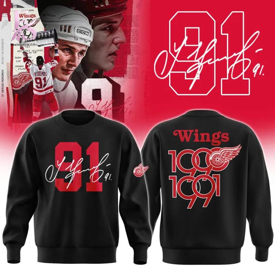 Visual preview of Detroit Red Wings 91 Sergei Fedorov Hoodie 2 suitable for online shopping.