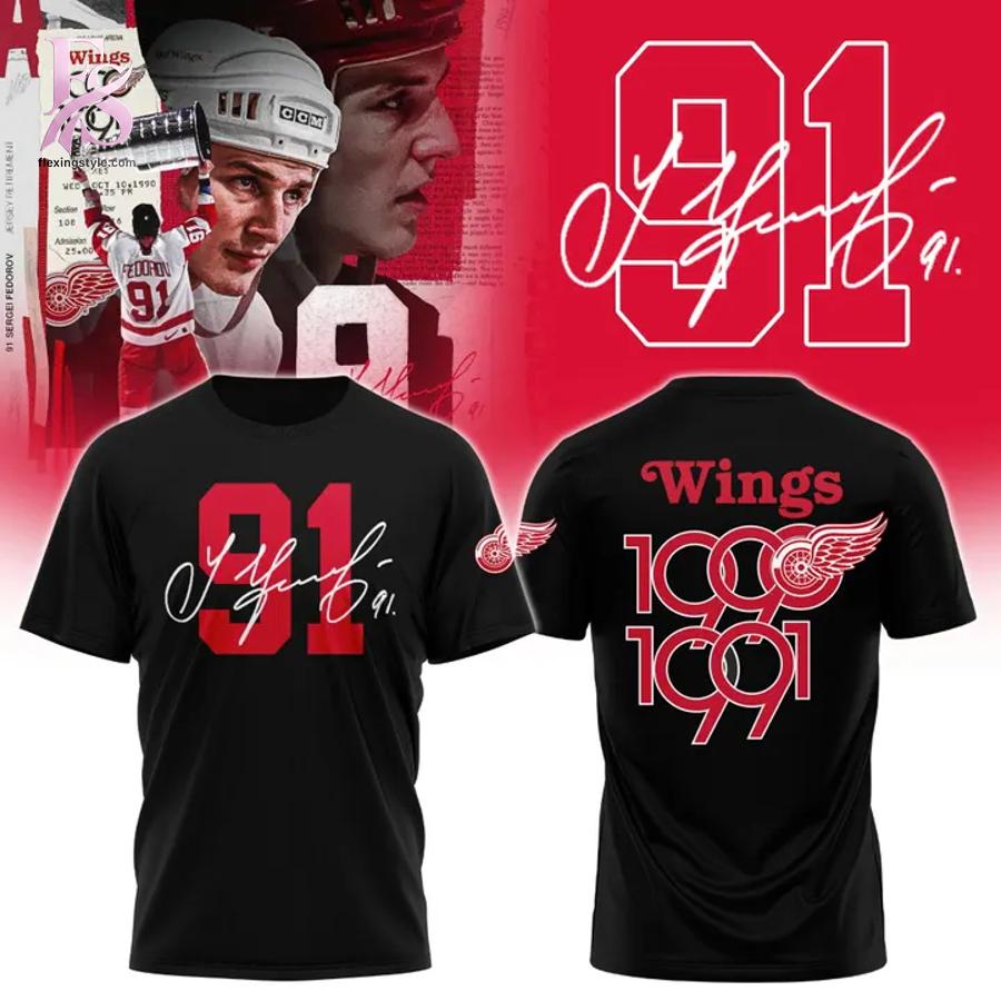 Visual preview of Detroit Red Wings 91 Sergei Fedorov Hoodie 3 suitable for online shopping.