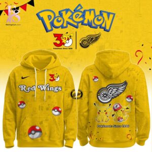 Comfortable and fashionable clothing item ideal for street style in Detroit Red Wings Pokemon 30th Anniversary hoodie 1