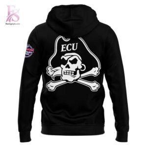 High-quality image focusing on the details of ECU Pirates Military Bowl Coach Blake Harrell Sideline Hoodie.