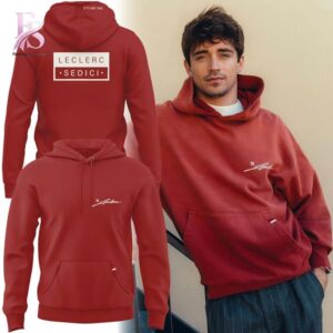 High-quality image focusing on the details of Formula Red Charles Leclerc Sedici Hoodie.