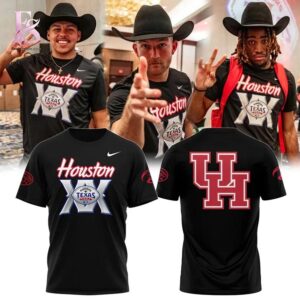 High-quality image focusing on the details of Houston Cougars football Kinder s Texas Bowl T shirt.