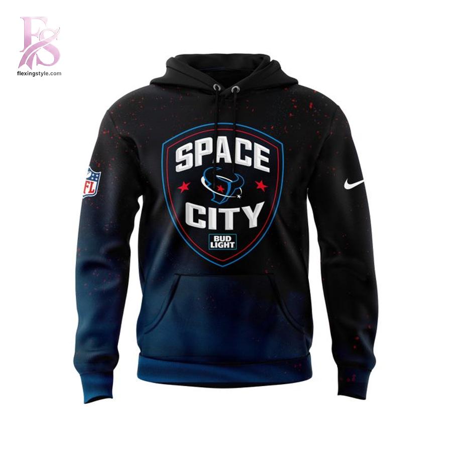 High-quality image focusing on the details of Houston Texans Space City Game Hoodie 2.