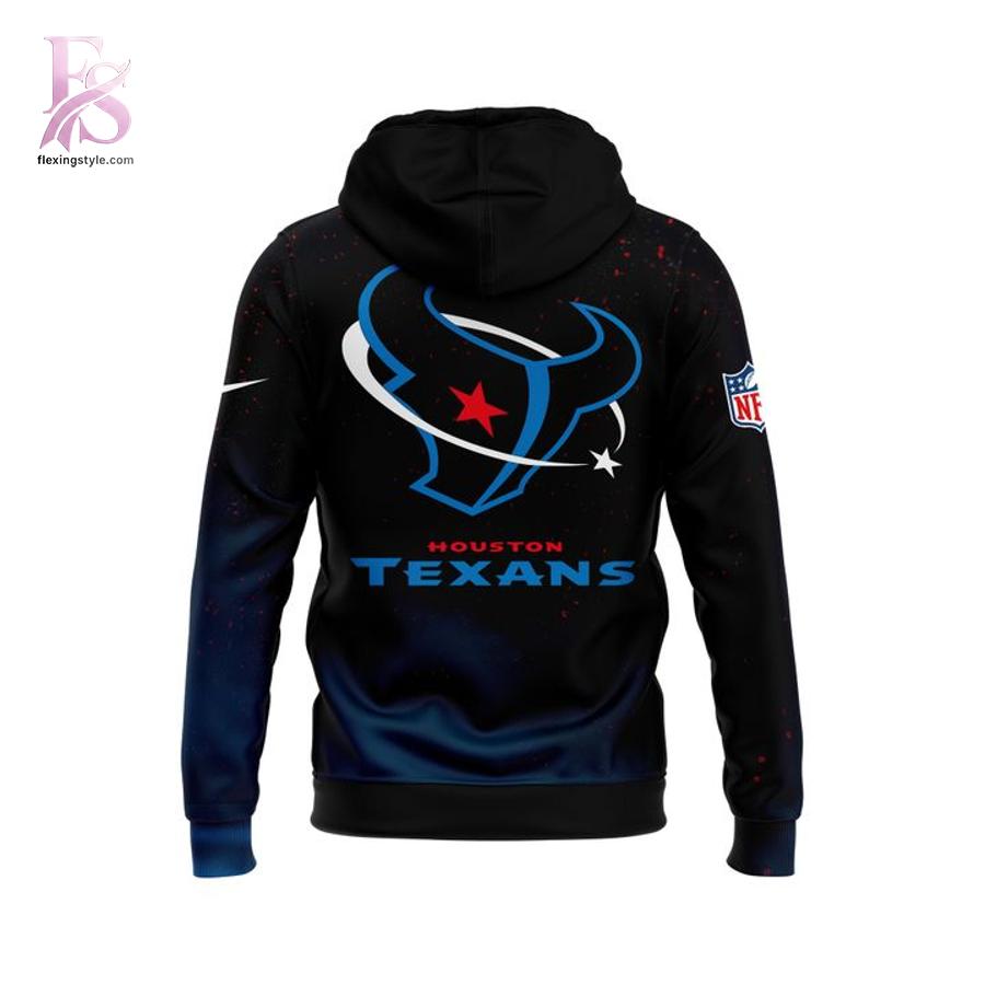 High-quality image focusing on the details of Houston Texans Space City Game Hoodie 3.