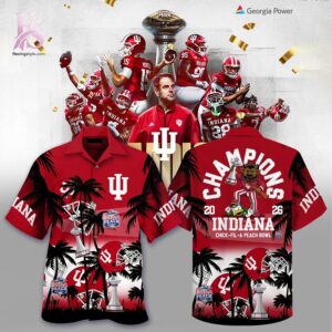 Visual preview of Indiana Hoosiers Champions 2025 Peach Bowl Hawaiian Shirt 1 suitable for online shopping.