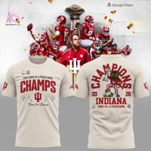 High-quality image focusing on the details of Indiana Hoosiers Champions 2025 Peach Bowl Hoodie 2.