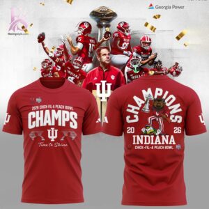 High-quality image focusing on the details of Indiana Hoosiers Champions 2025 Peach Bowl Hoodie 3.