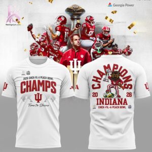 High-quality image focusing on the details of Indiana Hoosiers Champions 2025 Peach Bowl Hoodie 5.