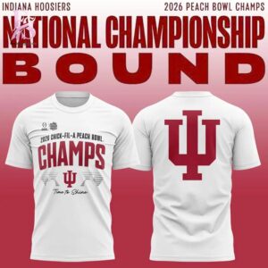 Easy to wear, the Indiana Hoosiers College Football Playoff 2026 Peach Bowl Champions Locker Room T Shirt 1 fits everyday outfits.