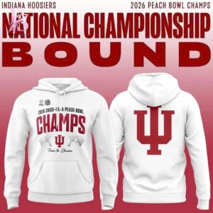 Easy to wear, the Indiana Hoosiers College Football Playoff 2026 Peach Bowl Champions Locker Room T Shirt 2 fits everyday outfits.