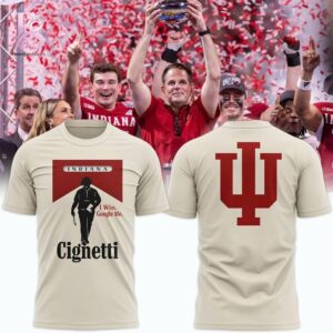 High-quality image focusing on the details of Indiana Hoosiers Football Coach Curt Cignetti I Win Google Me T shirt 1.
