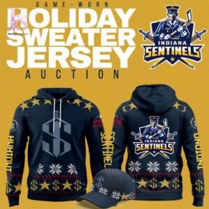 Visual preview of Indiana Sentinels Game worn Holiday Sweater Jersey Action Hoodie 1 suitable for online shopping.