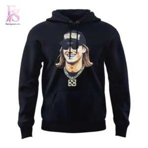 High-quality image focusing on the details of Jacksonville Jaguars QB Trevor Lawrence Steezy Trev Hoodie.
