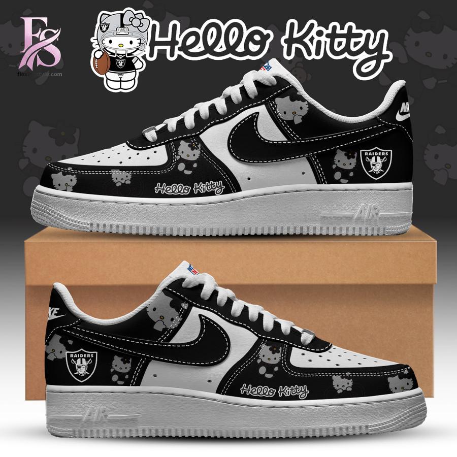 Unisex fashion apparel with modern streetwear design with theLas Vegas Raiders Hello Kitty 2026 Nike Air Force 1 1