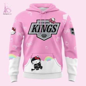 High-quality image focusing on the details of Los Angeles Kings Hello Kitty 2026 Hoodie 2.
