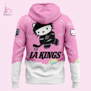 High-quality image focusing on the details of Los Angeles Kings Hello Kitty 2026 Hoodie 3.