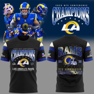 Comfortable and fashionable clothing item ideal for street style in Los Angeles Rams 2025 NFC Conference Champions Shirt 3
