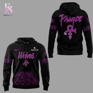 High-quality image focusing on the details of Minnesota Timberwolves New City Edition Rain In Prince Purple Hoodie.