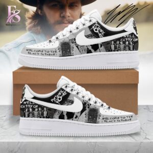 High-quality image focusing on the details of My Chemical Romance we ll carry on Air Force Shoes.