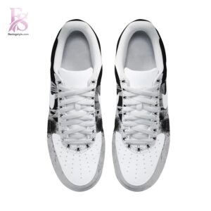 High-quality image focusing on the details of My Chemical Romance we ll carry on Air Force Shoes.