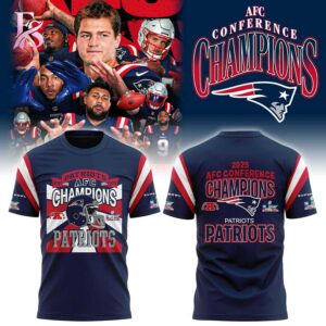 A simple choice for everyday fashion: New England Patriots 2025 AFC Conference Champions T shirt 1.