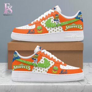 High-quality image focusing on the details of New York Mets The Muppets Air Force Shoes.