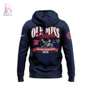 High-quality image focusing on the details of Ole Miss Rebels College Football Playoff 2026 Sugar Bowl Champions Hoodie 3.